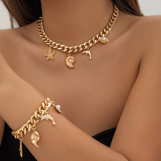 Pendant Choker Necklace & Bracelet